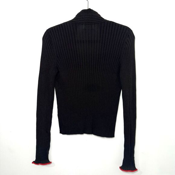 ICEBERG Made In Italy Vintage Y2K Ribbed V Neck Sweater - Brown/Red Trim M - Picture 2 of 7